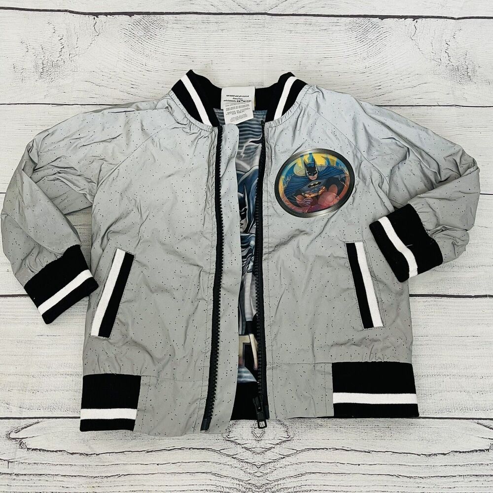 Toddler 2T DC Boy's Batman Bomber Varsity Gray Silver Jacket Zip